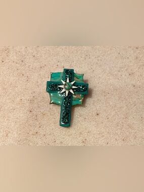Teal Cross Star Brooch - Women's Jewelry Can be worn as a pendant